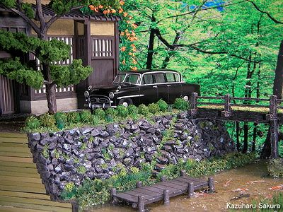 アリイ　'55トヨペット・クラウン　小京都のジオラマ　完成画像　初代クラウンと京町家全景４