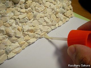アリイ　'55トヨペット・クラウン　小京都のジオラマ製作　レイアウトベースの製作　石垣をジオラマベースに取り付ける