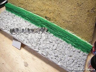 アリイ　'55トヨペット・クラウン　小京都のジオラマ製作 石垣の製作 ジオラマベースからセパレート