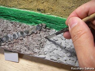 アリイ　'55トヨペット・クラウン　小京都のジオラマ製作 石垣の製作 下地塗装