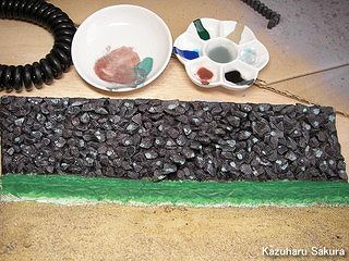 アリイ　'55トヨペット・クラウン　小京都のジオラマ製作 石垣の製作 塗装で石に苔を生やす２
