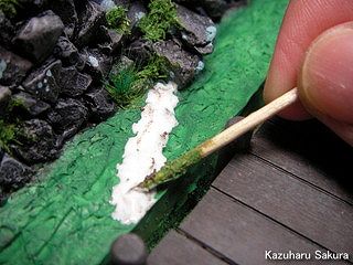 アリイ　'55トヨペット・クラウン　小京都のジオラマ製作 石垣の製作 情景テクスチャーペイント（土ダークアーズ）で小道を造る