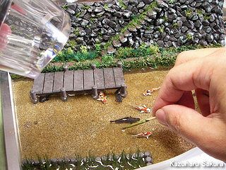 アリイ　'55トヨペット・クラウン　小京都のジオラマ製作 タミヤ透明エポキシ樹脂の気泡を取る