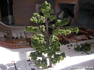 アリイ　'55トヨペット・クラウン　小京都のジオラマ製作 ミニチュア大木 スポンジの葉の接着剤の乾燥中
