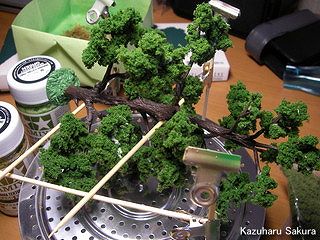 アリイ　'55トヨペット・クラウン　小京都のジオラマ製作 ミニチュア大木 スポンジの葉の補正２