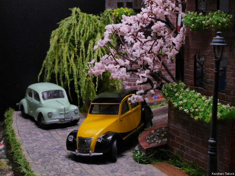 ﻿エレール 1/43 シトロエン2CV・ルノー4CV ジオラマ制作記 ～ ジオラマ完成画像