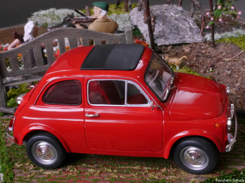 ﻿1/24 タミヤ ﻿FIAT500F ジオラマ完成画像 ～ FIAT500F