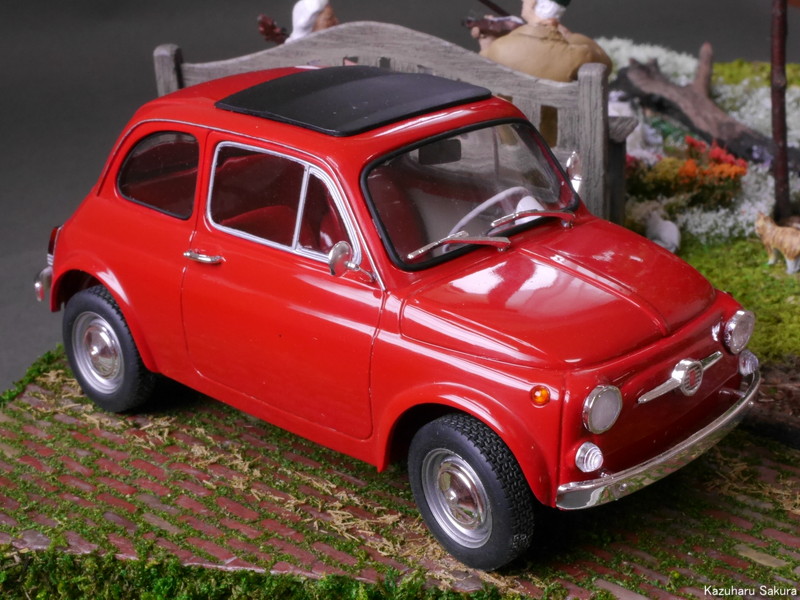 ﻿1/24 タミヤ ﻿FIAT500F ジオラマ完成画像 ～ FIAT500F