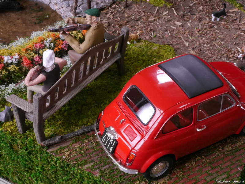 ﻿1/24 タミヤ ﻿FIAT500F ジオラマ完成画像 ～ FIAT500F