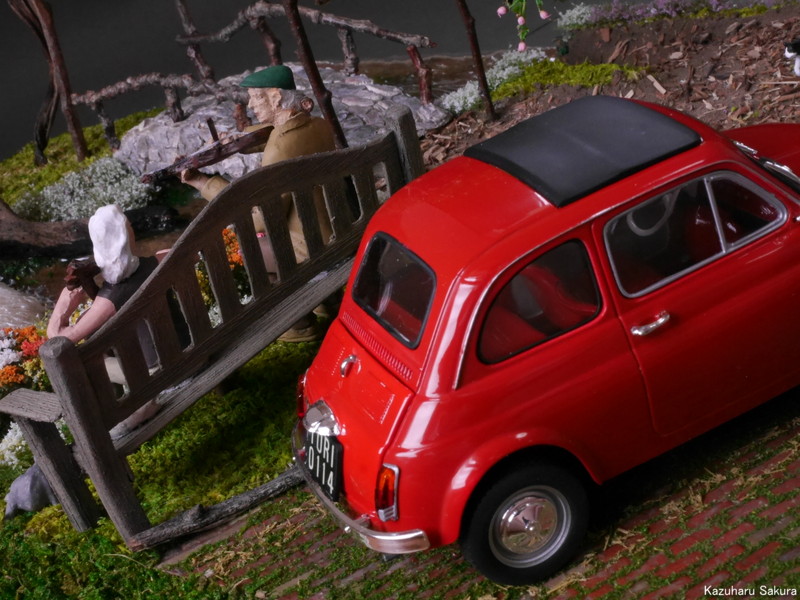 ﻿1/24 タミヤ ﻿FIAT500F ジオラマ完成画像 ～ FIAT500F