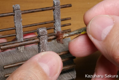﻿1/24 Kazuharu Sakura original ﻿櫻和春オリジナル 1/24 灯籠 ジオラマ制作記 ～ 木の橋と階段手摺りの仕上げ・塗装１１