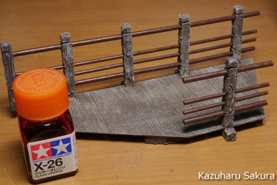 ﻿1/24 Kazuharu Sakura original ﻿櫻和春オリジナル 1/24 灯籠 ジオラマ制作記 ～ 木の橋と階段手摺りの仕上げ・塗装１３