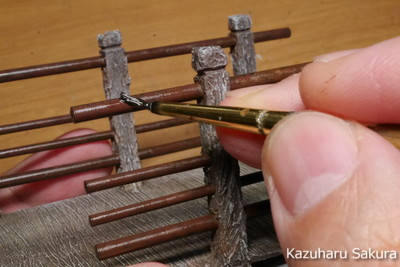 ﻿1/24 Kazuharu Sakura original ﻿櫻和春オリジナル 1/24 灯籠 ジオラマ制作記 ～ 木の橋と階段手摺りの仕上げ・塗装１７