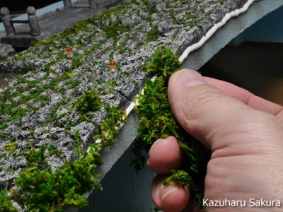 ﻿1/24 Kazuharu Sakura original ﻿櫻和春オリジナル 1/24 灯籠 ジオラマ制作記 ～ 石畳の陸部分と川部分の接合面の仕上げ３