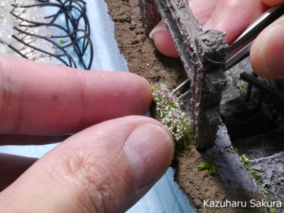 ﻿1/24 Kazuharu Sakura original ﻿櫻和春オリジナル 1/24 灯籠 ジオラマ制作記 ～ 石畳の陸部分と川部分の接合面の仕上げ９